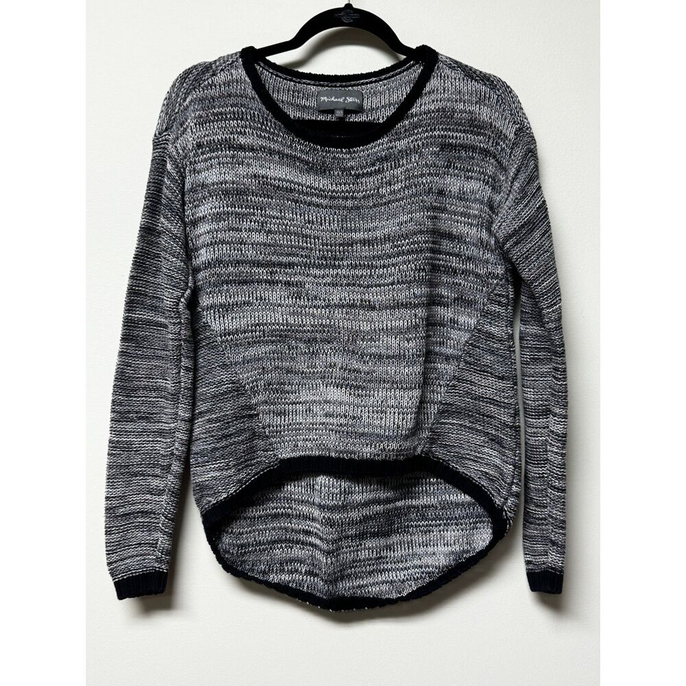 MICHAEL STARS Grey/Black Hi/Low Crop Long Sleeve Melange Knit Boatneck, Sz XS/S